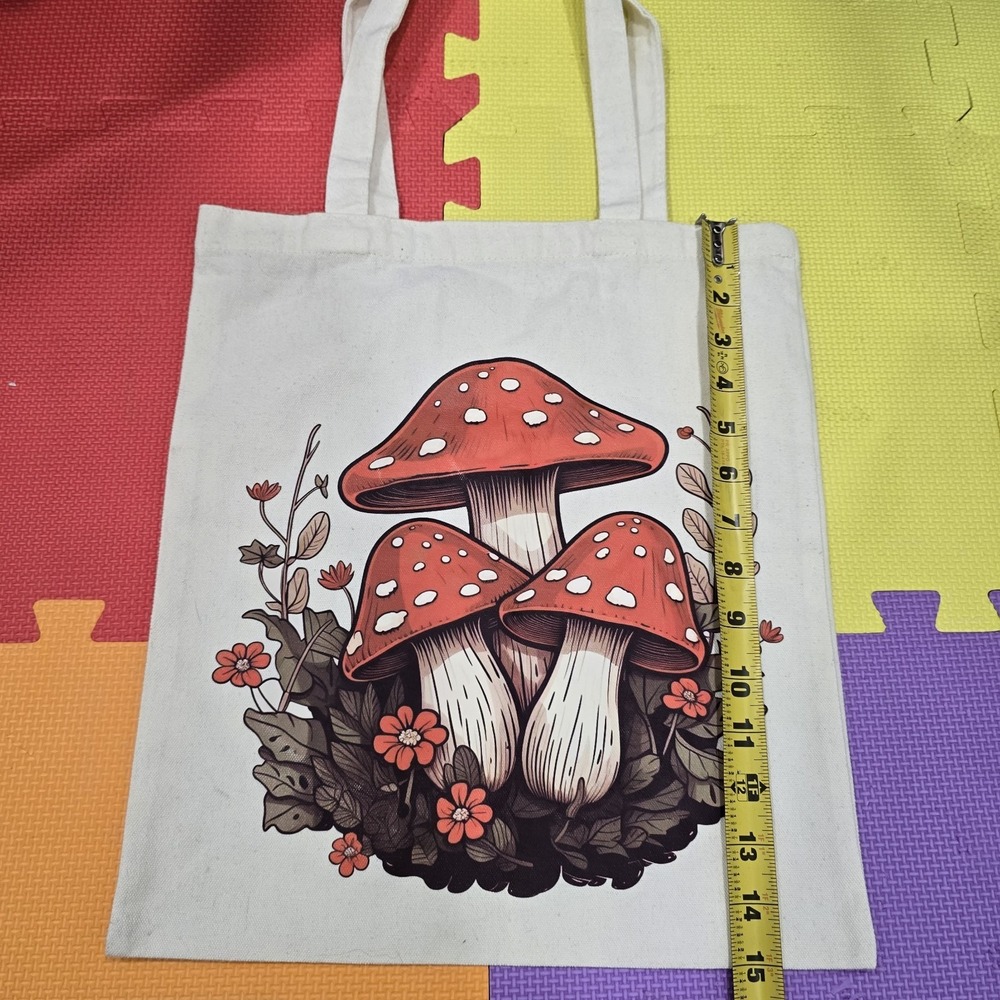 Mushroom Tote Bag Aesthetic Cottagecore Canvas Bag Red Fly Agaric Graphic Cream